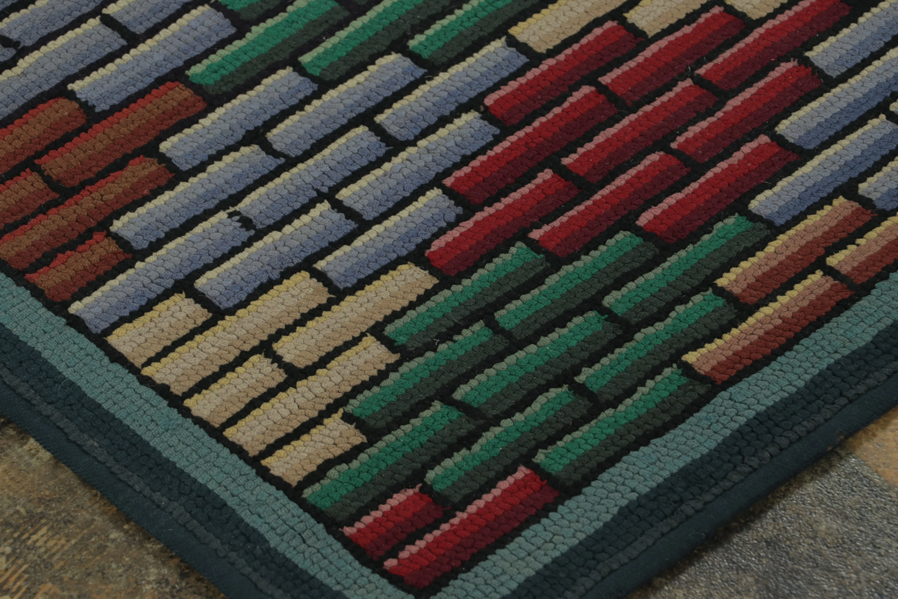 Antique Gift-Sized Hooked Geometric Rug