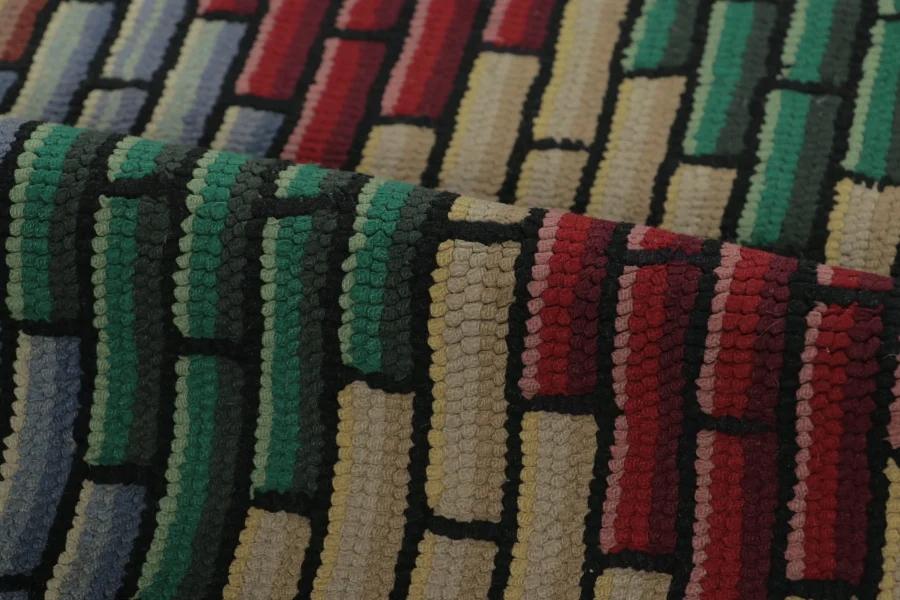 Antique Gift-Sized Hooked Geometric Rug