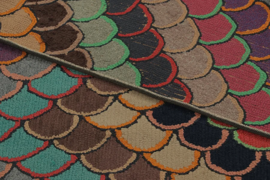 Antique Hooked Geometric Rug