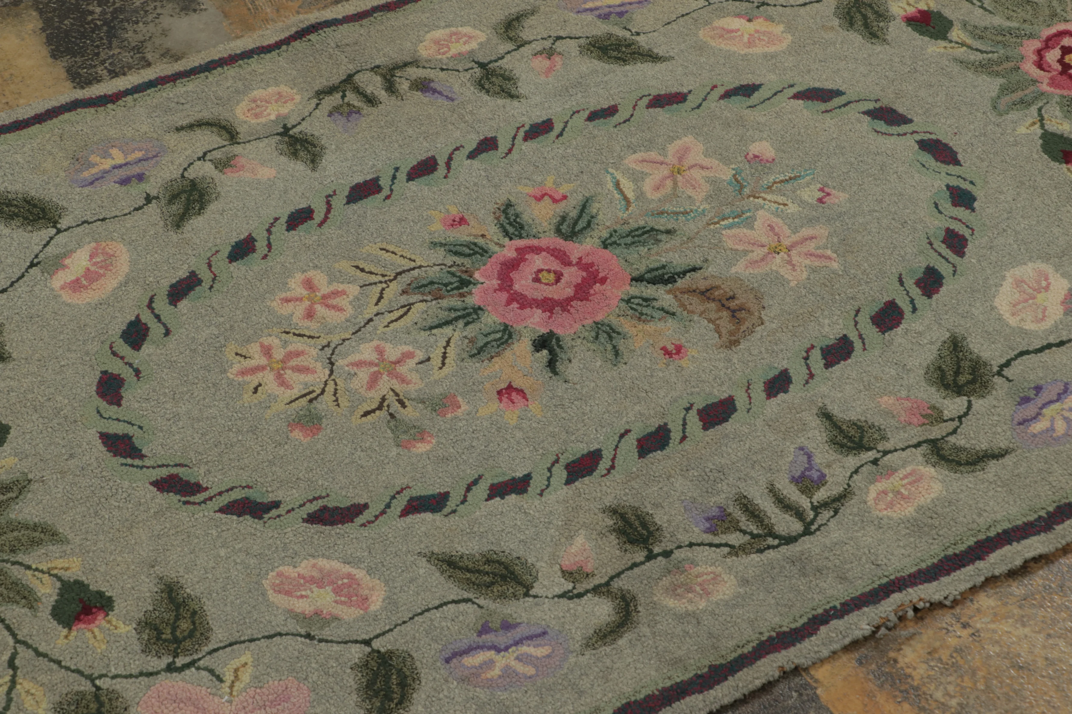 Antique Hooked Floral Rug