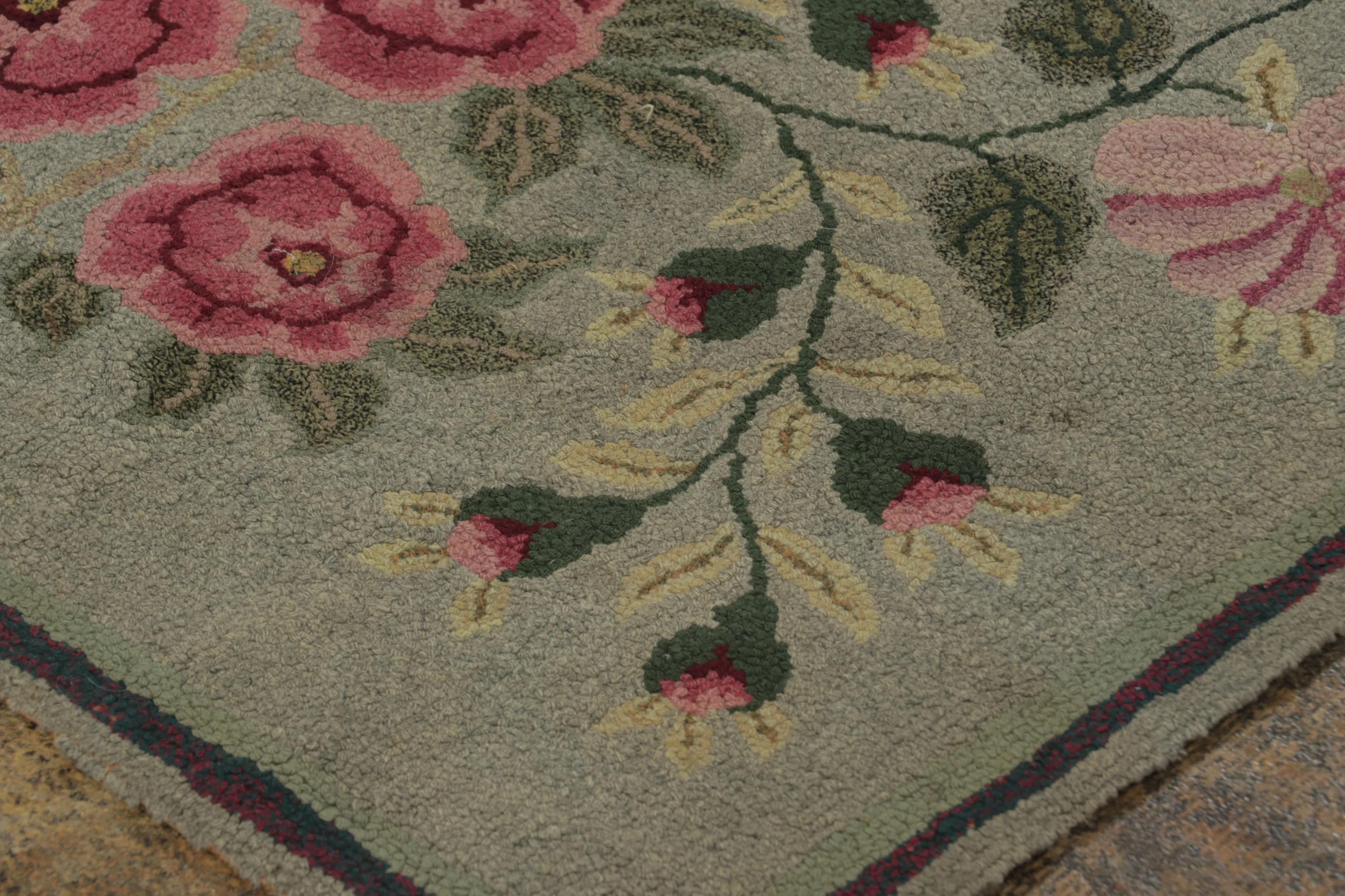 Antique Hooked Floral Rug