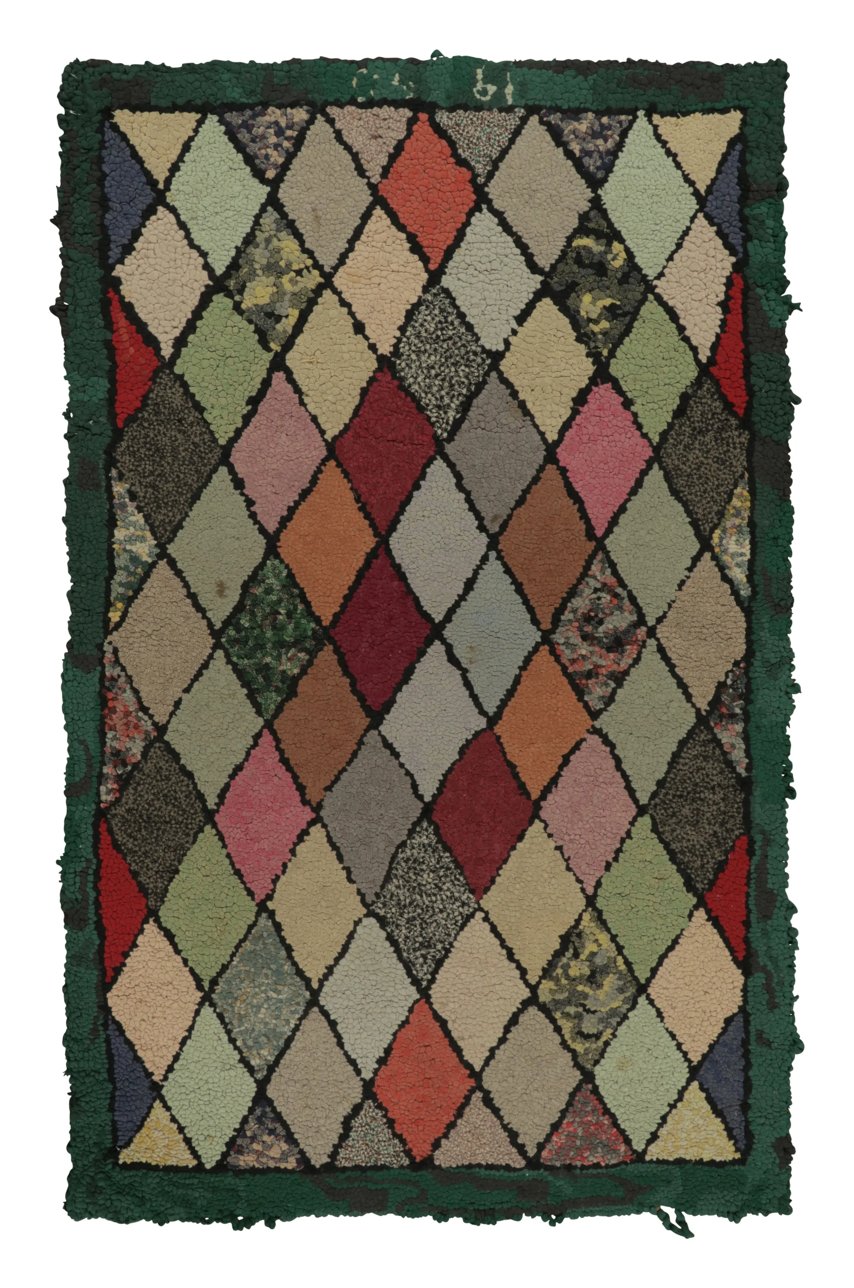 Antique Hooked Geometric Rug