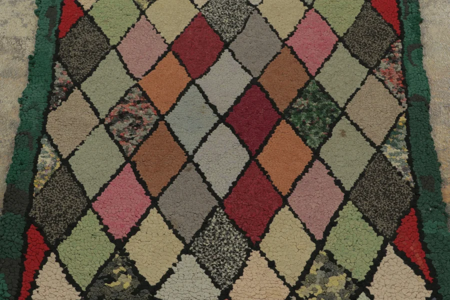 Antique Hooked Geometric Rug