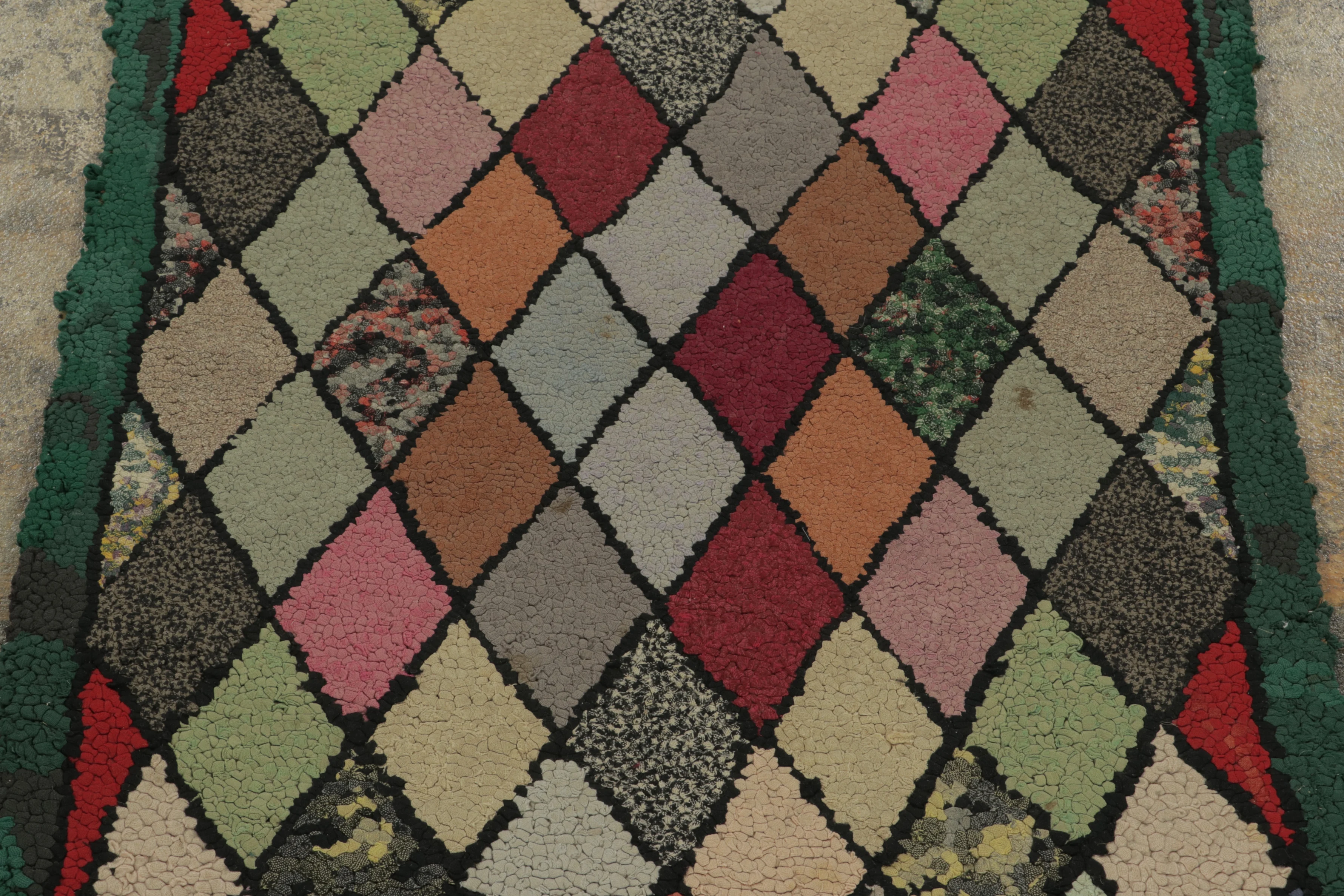 Antique Hooked Geometric Rug