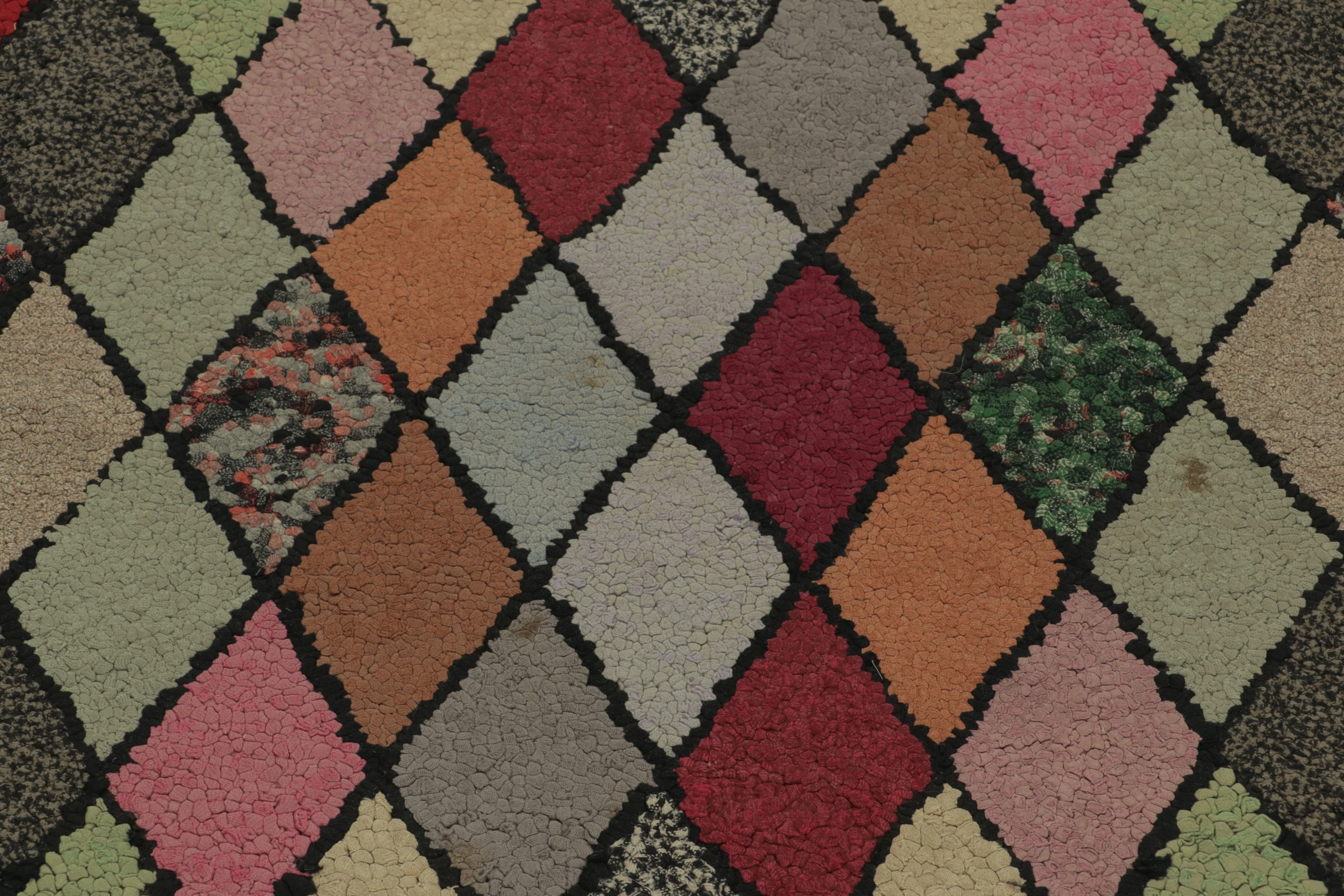 Antique Hooked Geometric Rug