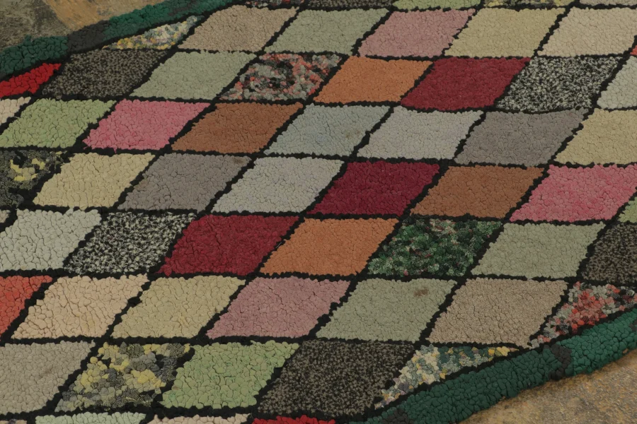 Antique Hooked Geometric Rug