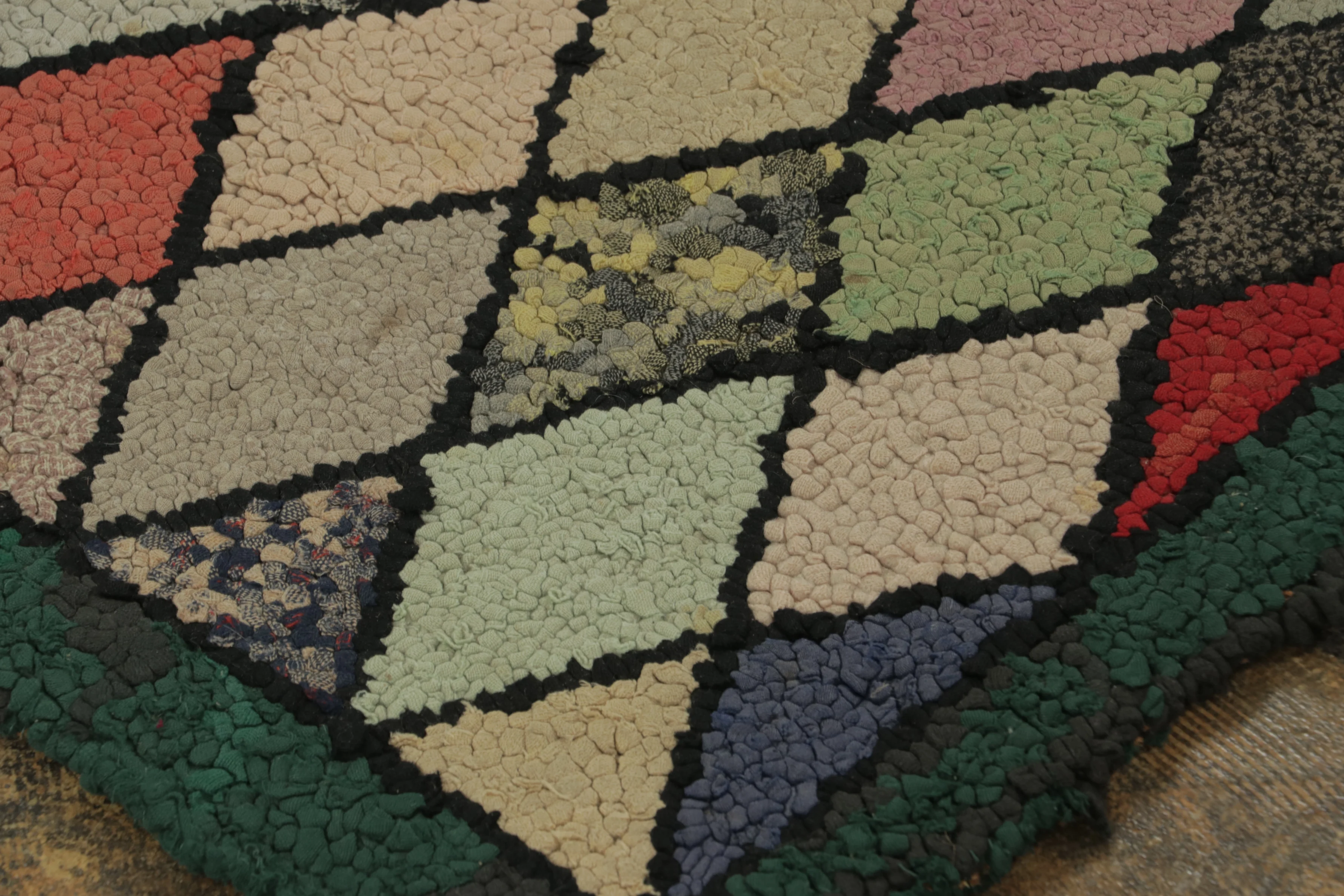 Antique Hooked Geometric Rug