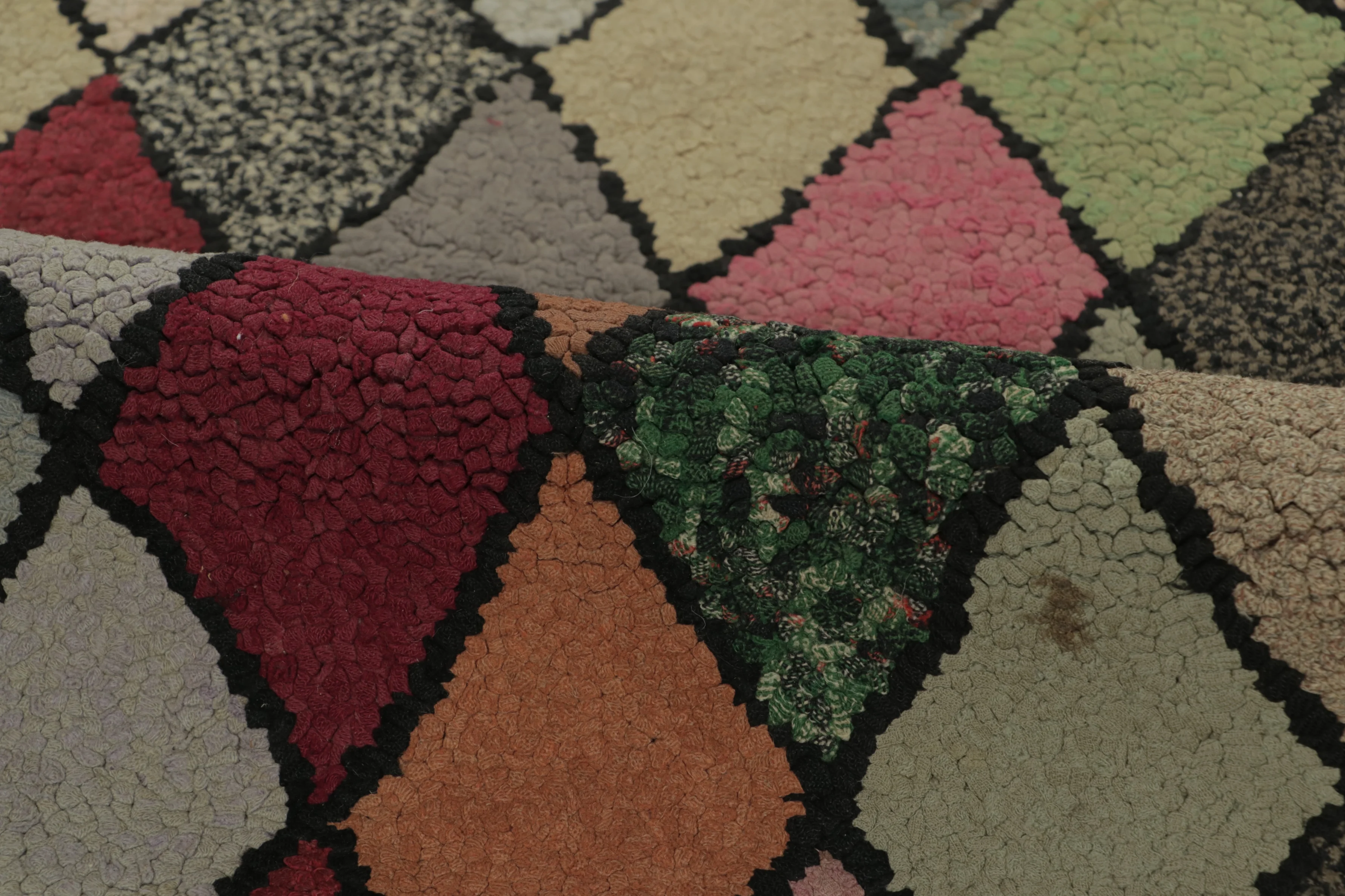 Antique Hooked Geometric Rug