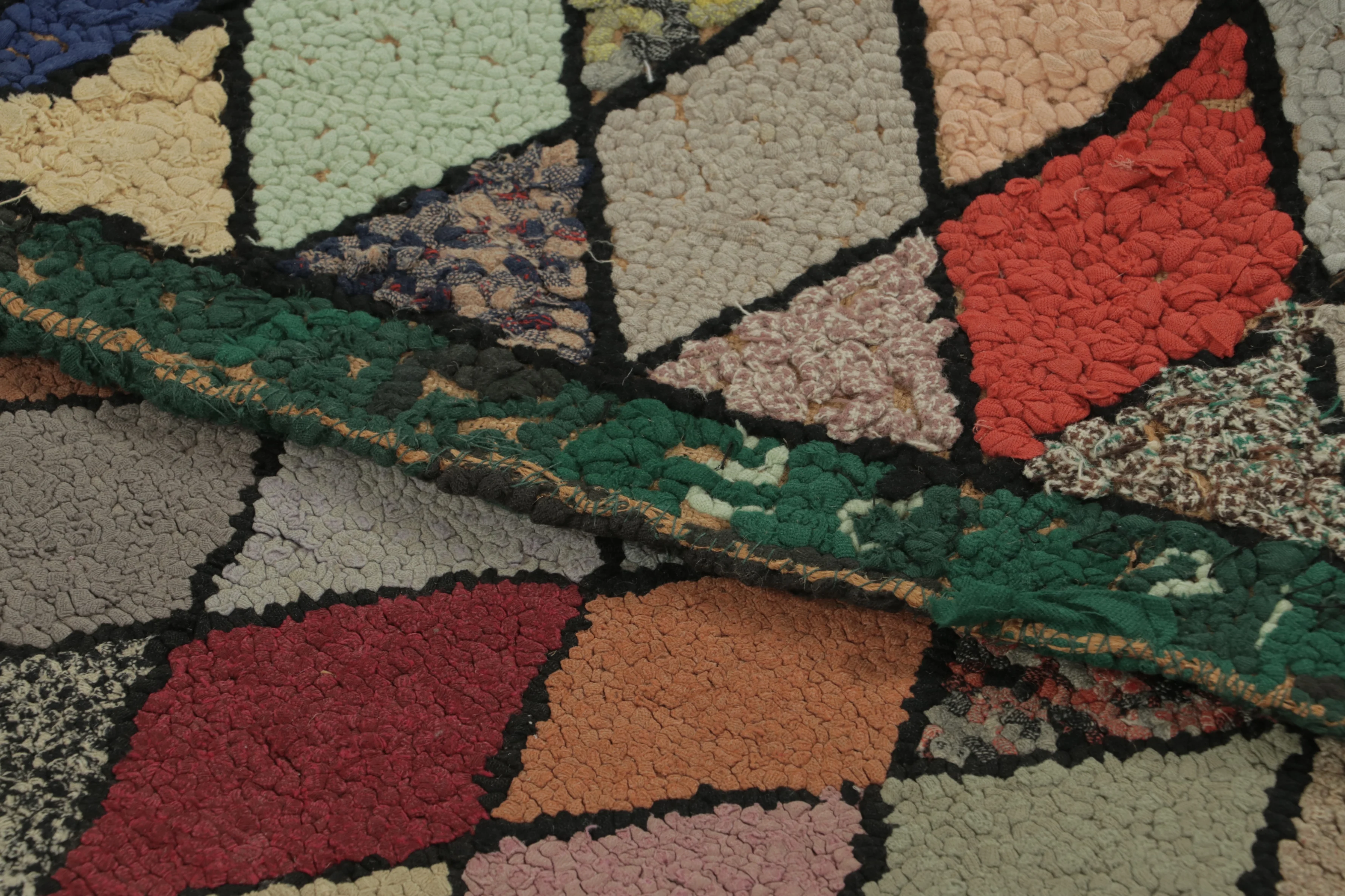 Antique Hooked Geometric Rug