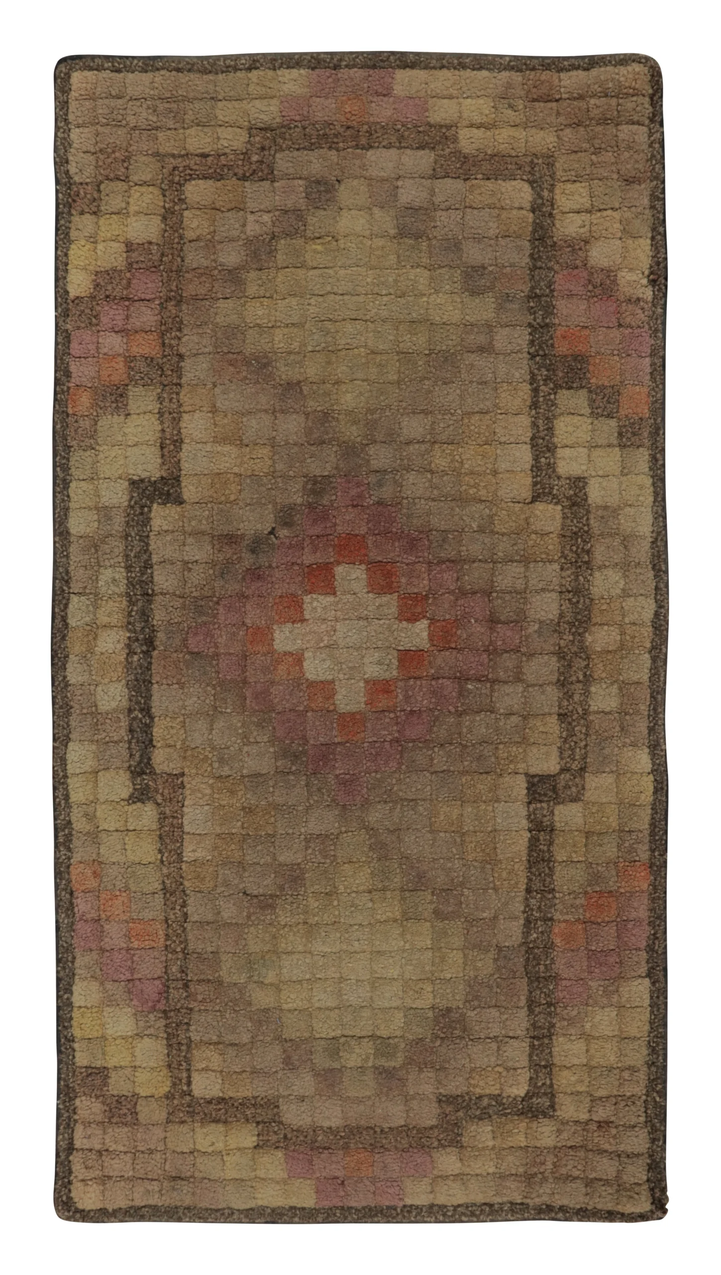 Antique Hooked Geometric Rug