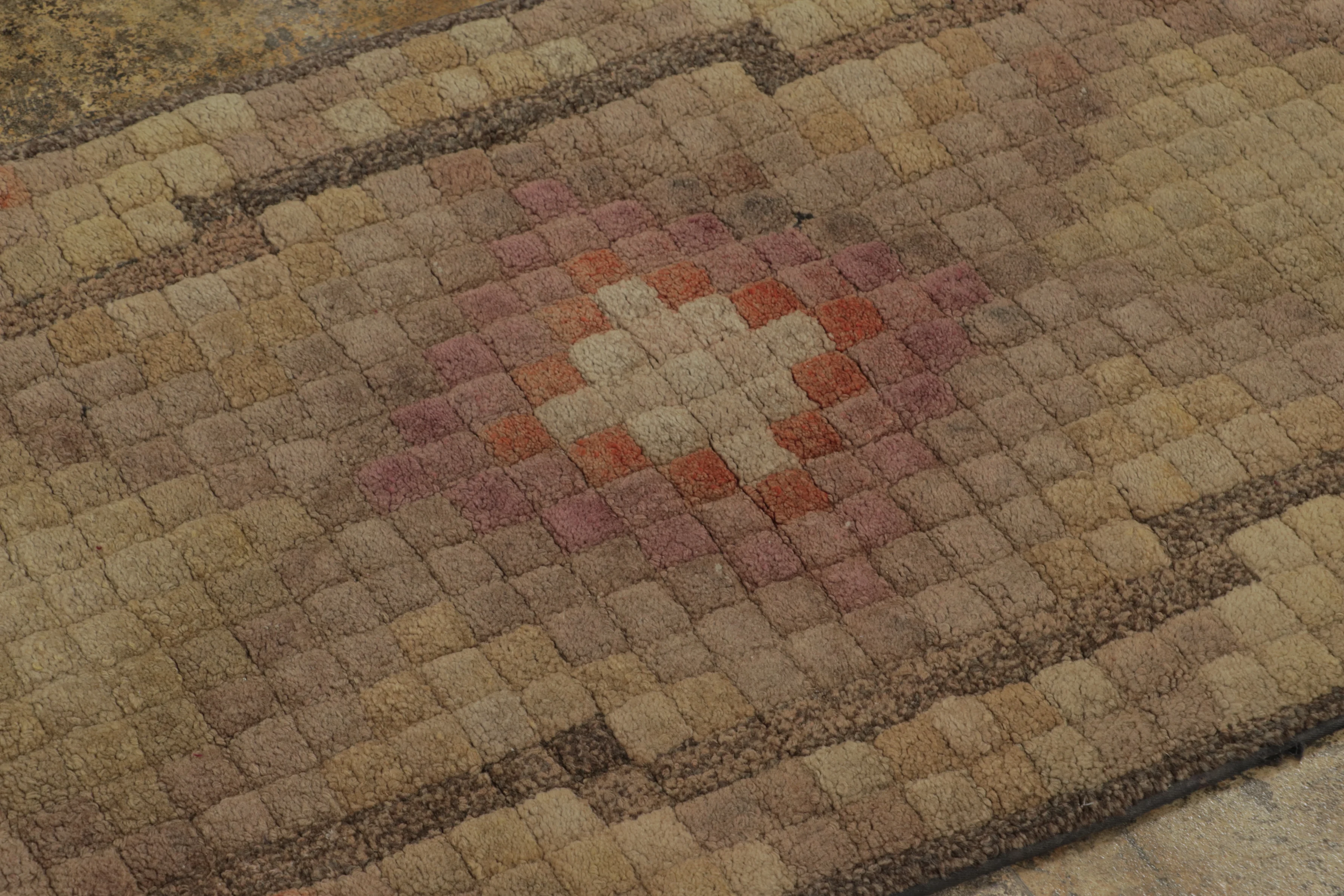 Antique Hooked Geometric Rug