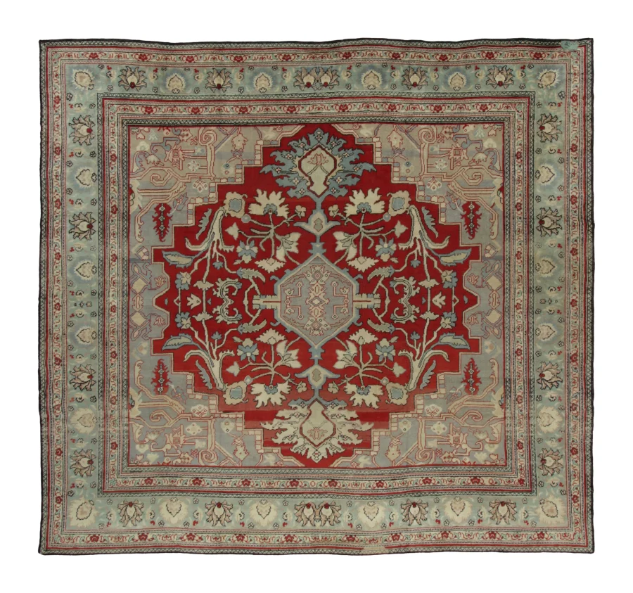 Oversized Antique Turkish Hereke Rug with Red & Beige Medallion - Rug & Kilim