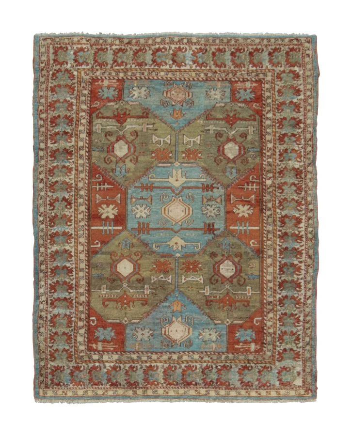 Antique Turkish Rug with Geometric Medallion & Floral Borders - Rug & Kilim