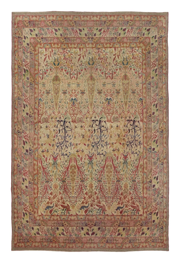 Antique Persian Kerman Lavar Rug with Colorful Garden Floral Design - Rug & Kilim