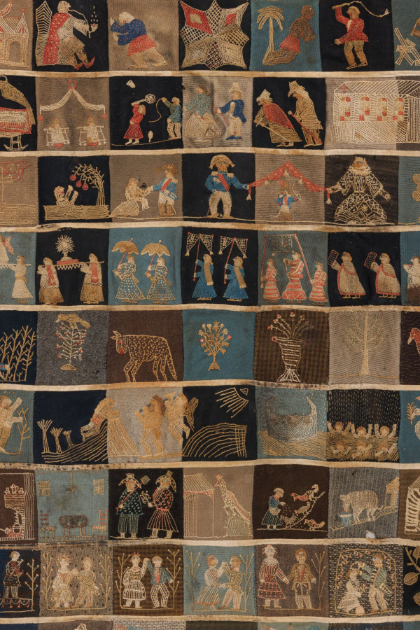 Hover image of Antique Signed 19th Century Pater Noster Needlework Embroidery by François Damiens - Rug & Kilim