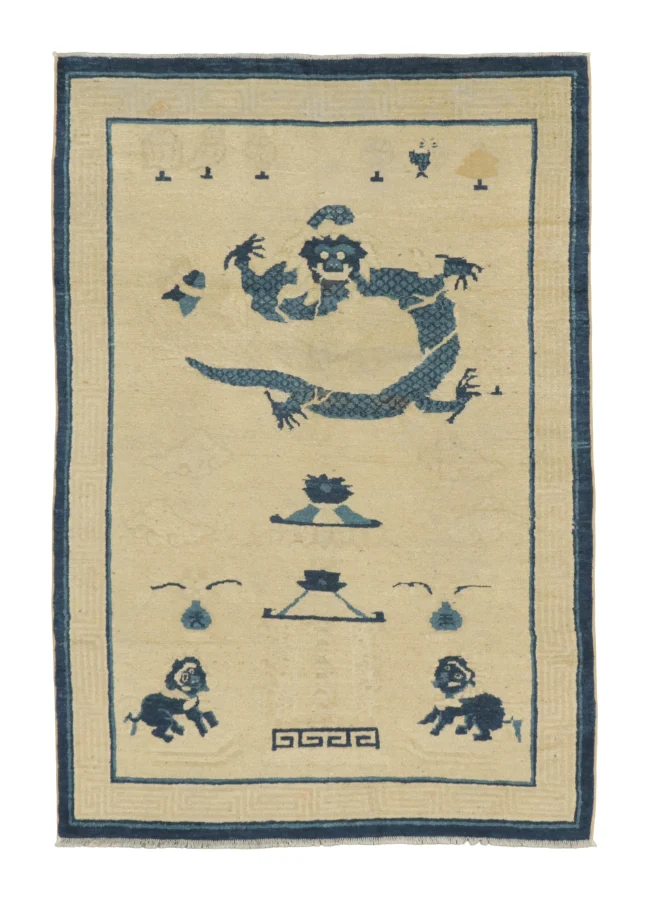 Antique Chinese Pictorial Rug with Mythological Dragon Design - Rug & Kilim