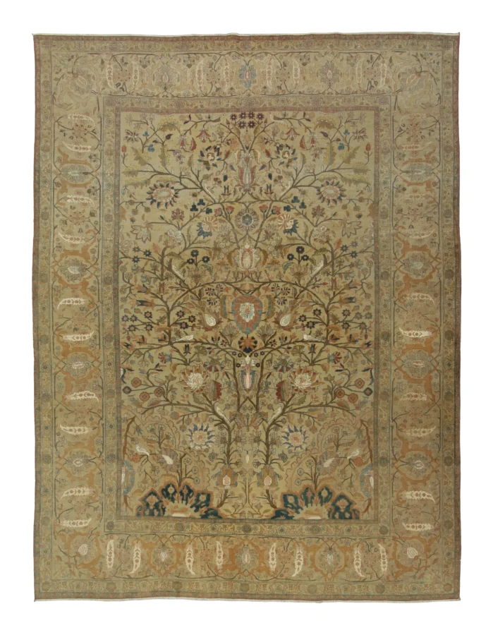 Antique Persian Rug in Gold with Botanical Tree of Life Design - Rug & Kilim