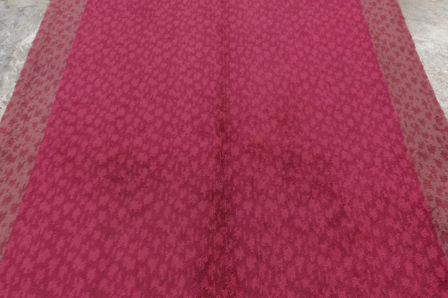 Hover image of Vintage Dutch Runner in Raspberry with Textural Geometric Design - Rug & Kilim