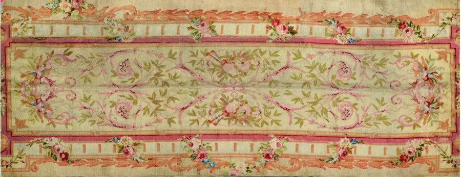 Antique 19th Century La Savonnerie Gallery Runner with Dense Floral - Rug & Kilim