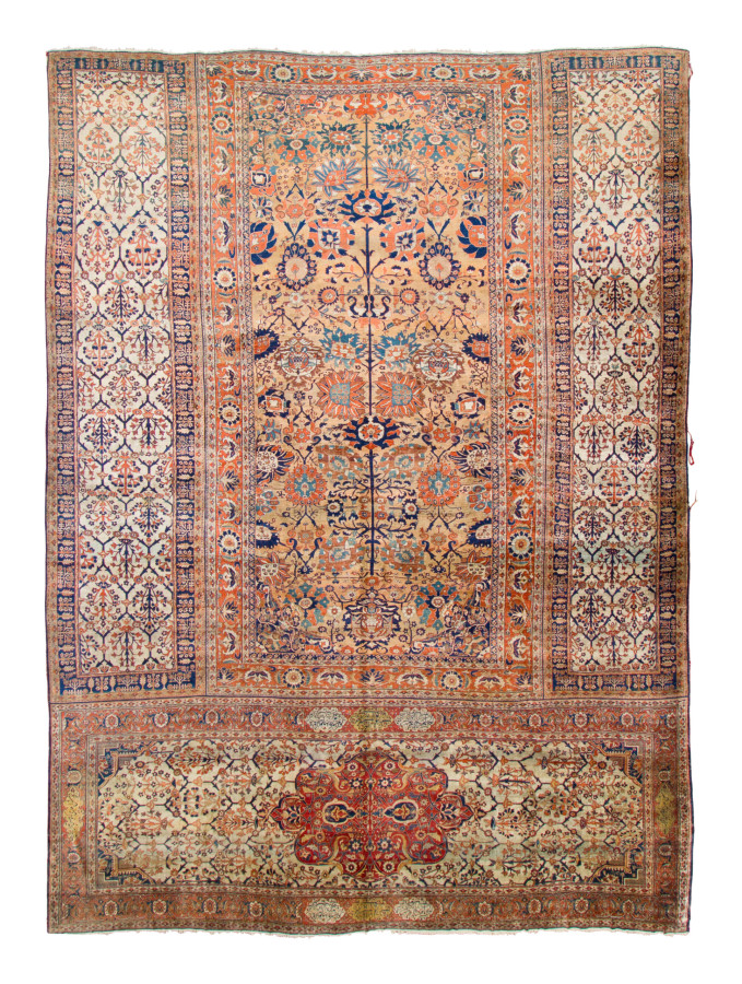 Antique 19th Century Rare Persian Heriz Triclinium Silk Carpet with Hafez Ghazals & Medallions - Rug & Kilim
