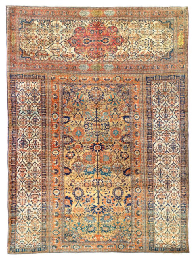 Antique 19th Century Rare Persian Heriz Triclinium Silk Carpet with Hafez Ghazals & Medallions - Rug & Kilim