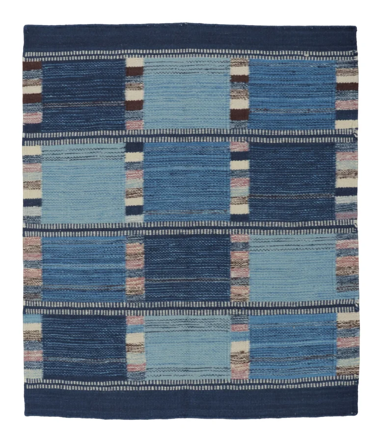 Rug & Kilim's Contemporary Scandinavian Geometric Rug in Blue Plaid Design