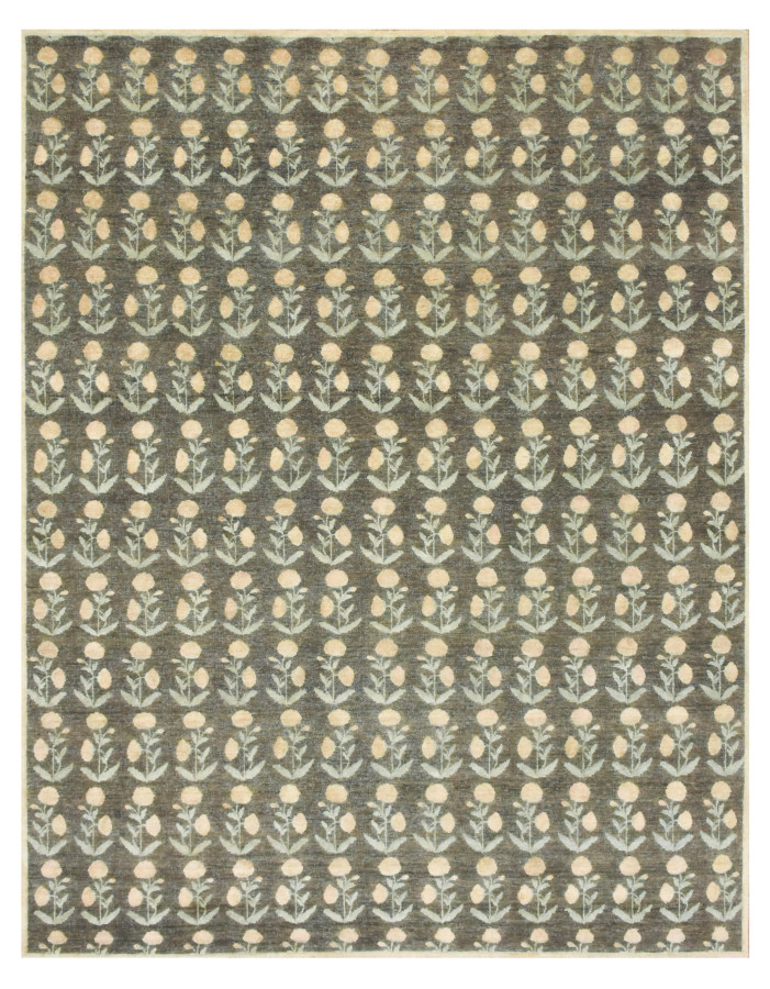 Rug & Kilim’s Block Print Rug Design. Brown and Green and Orange Floral Patterns