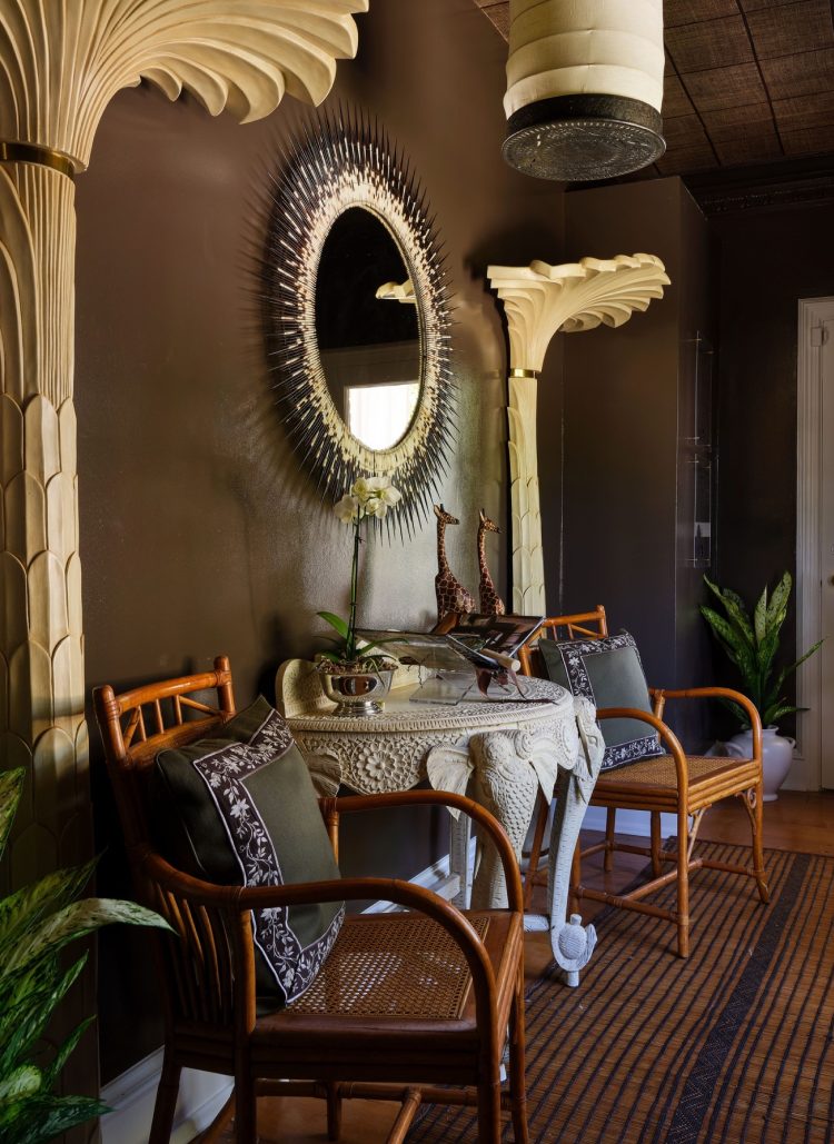 As seen in Veranda, a room designed by Kristin Paton Interiors for the 2025 Kips Bay Decorator Show House Palm Beach features a vintage Tuareg mat from Rug & Kilim. As seen in Veranda, a room designed by Kristin Paton Interiors for the 2025 Kips Bay Decorator Show House Palm Beach features a vintage Tuareg mat from Rug & Kilim.
