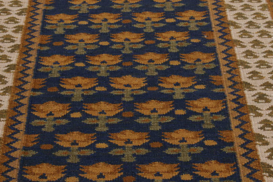 Contemporary Swedish Floral Flatweave Runner