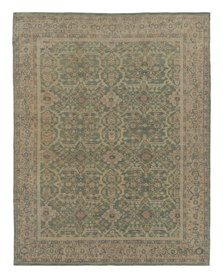 Rug & Kilim's Contemporary Oushak Rug in Sage Green & Gold with Floral Pattern