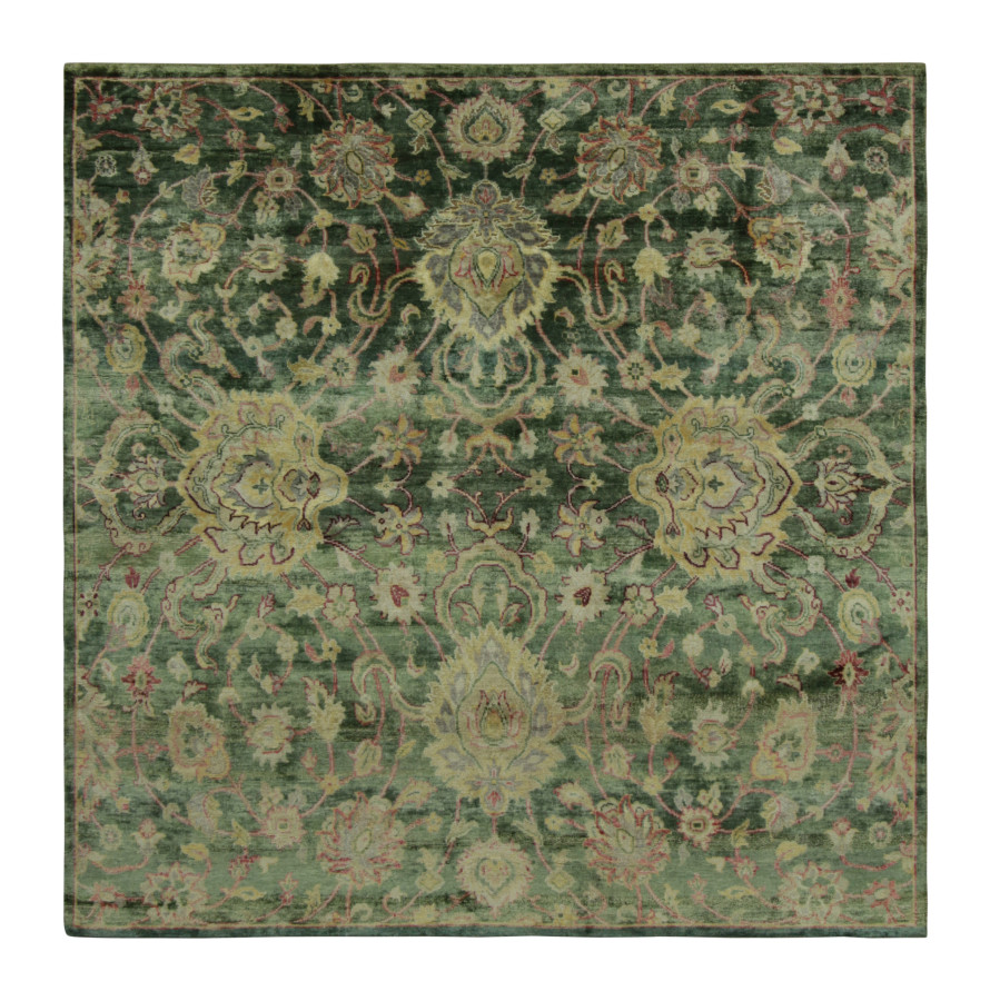 Rug & Kilim’s Modern Classics Oushak Square Rug with Green Floral Design