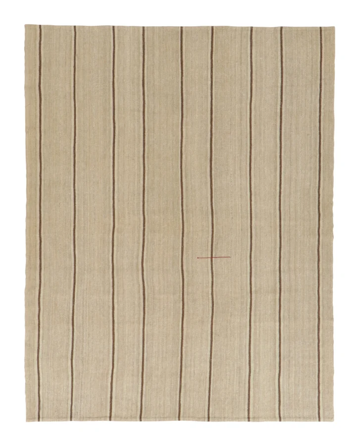 Vintage Persian Bidjar Kilim, Pinstripe Design in Beige and Chocolate - Rug & Kilim