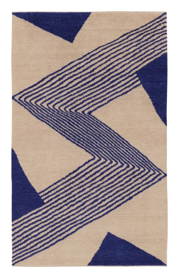 Rug & Kilim's Contemporary Rug with Ivory & Navy Geometric Design