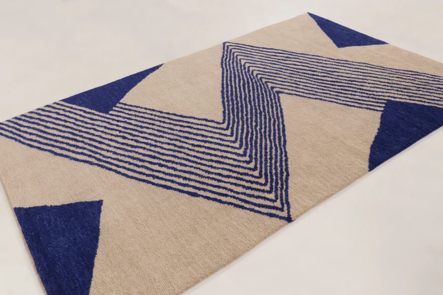 Hover image of Rug & Kilim's Contemporary Rug with Ivory & Navy Geometric Design