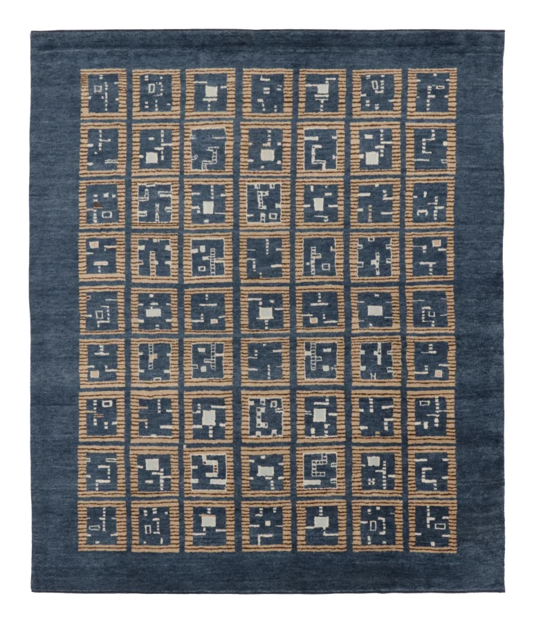 Rug & Kilim's Contemporary Art Deco Rug with Geometric Design in Blue & Brown