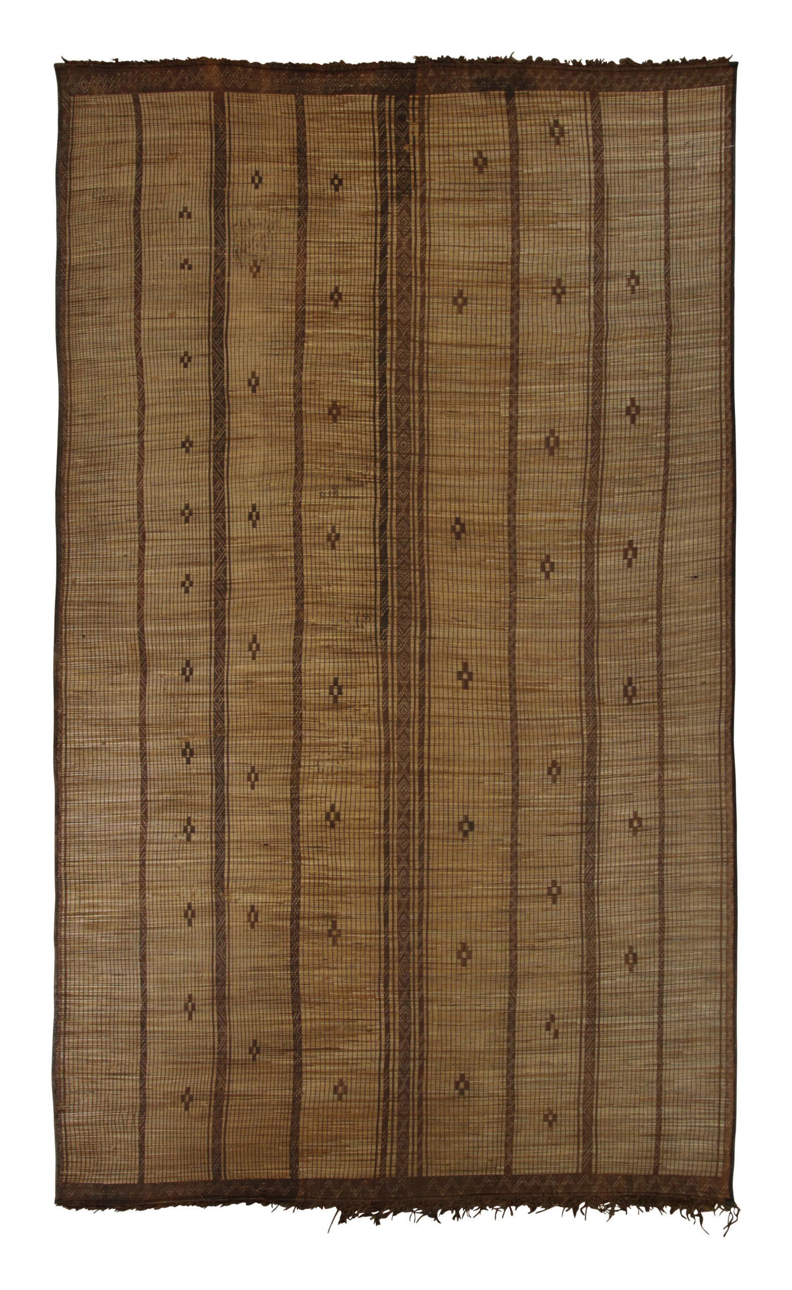 Vintage Tuareg Mat, Golden Brown with Tribal Geometric Pattern - Rug & Kilim
