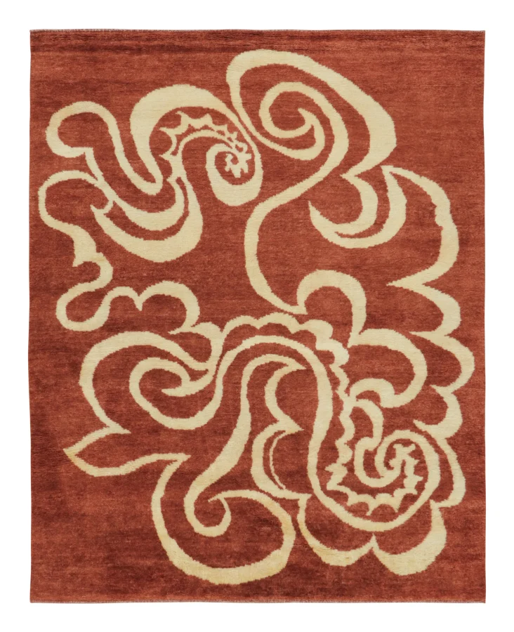 Rug & Kilim's Mid-Century Modern Rug in Rust & Beige with Abstract Pattern