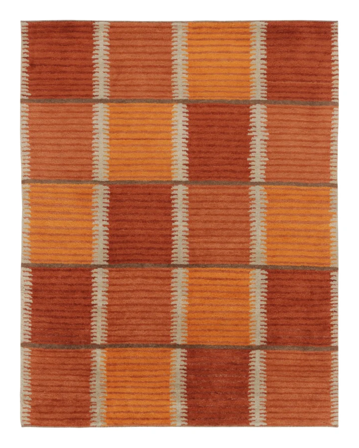Rug & Kilim's Contemporary Scandinavian Rug in Warm Hues with Geometric Design