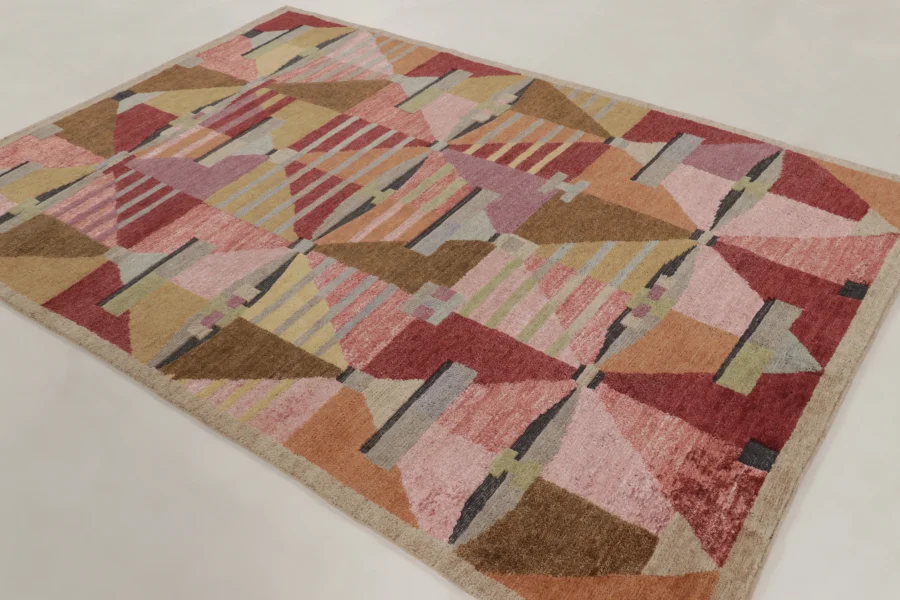 Hover image of Rug & Kilim's Contemporary Scandinavian Rug in Gold & Brown with Geometric Design