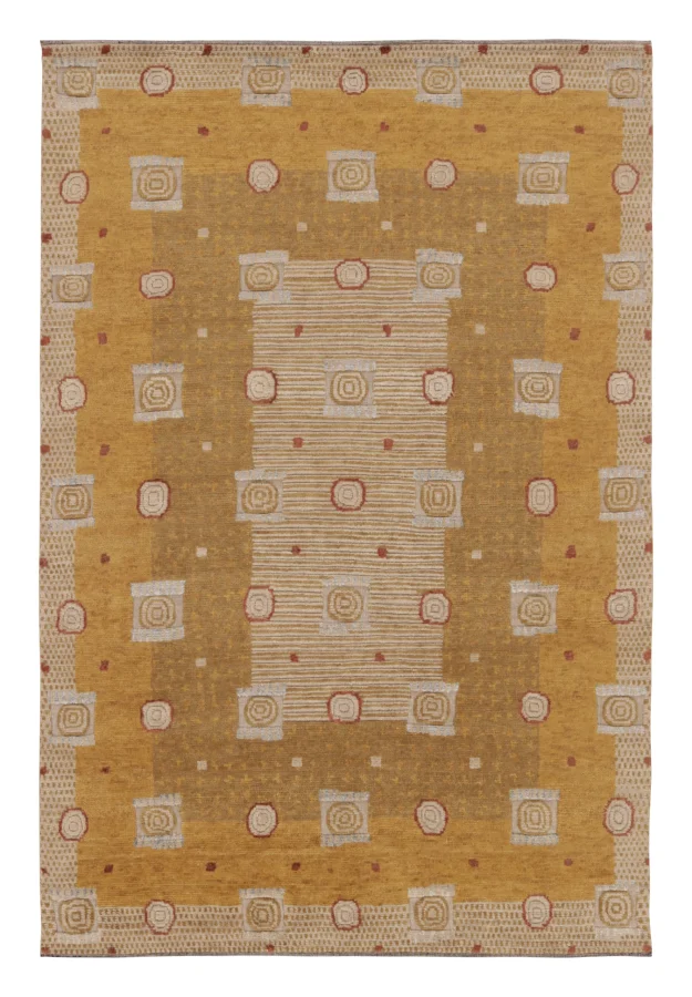 Rug & Kilim’s Contemporary Art Deco Rug with Geometric Design in Gold & Beige