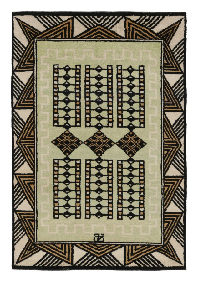 Rug & Kilim’s Contemporary Art Deco Rug with Geometric Design in Black & Beige