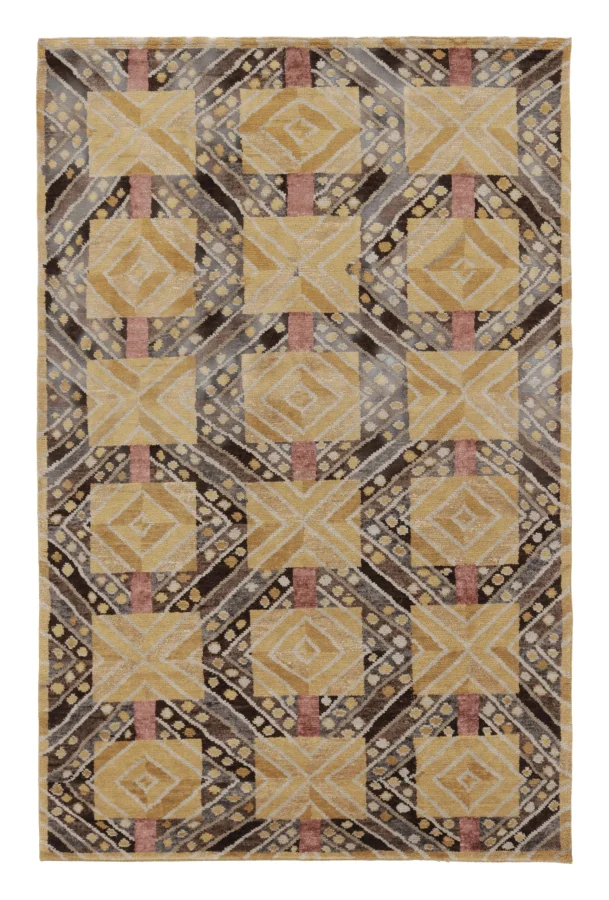 Rug & Kilim's Contemporary Scandinavian Rug in Gold & Brown with Geometric Design