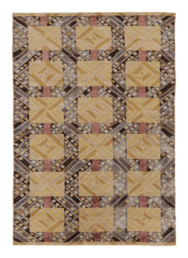 Rug & Kilim's Scandinavian Rug in Gold & Brown with Geometric Pattern