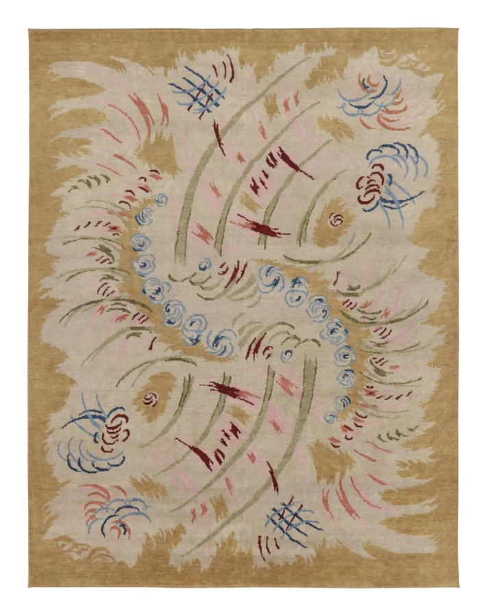 Rug & Kilim's Contemporary French Art Deco Rug in Ivory with Pastel Abstract Design