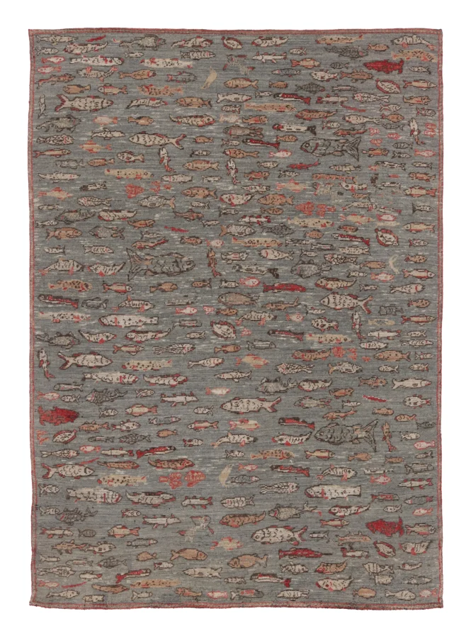 Rug & Kilim's Contemporary Rug In Blue with Modernist Fish Pictorial Design