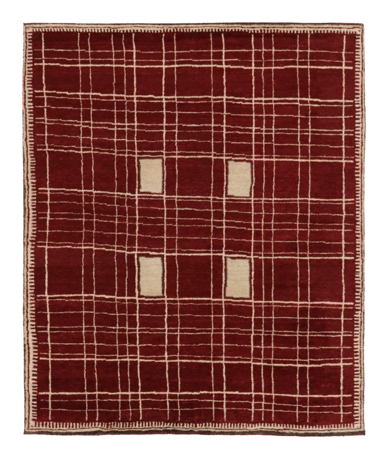 Rug & Kilim’s Contemporary Art Deco Rug with Geometric Design in Burgundy