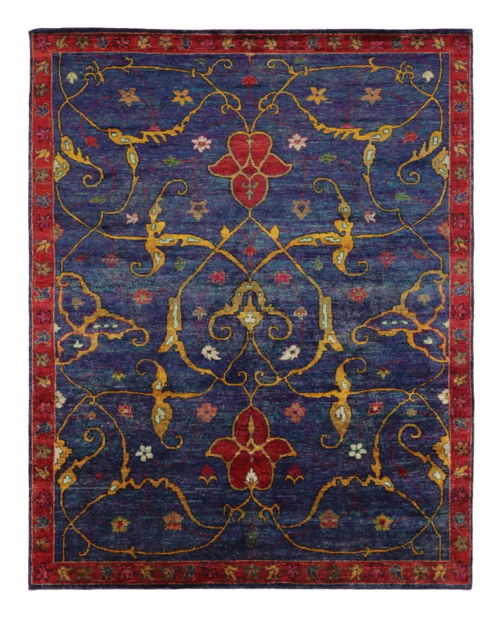 Rug & Kilim's Contemporary Rug with Sapphire & Crimson Persian Floral Design