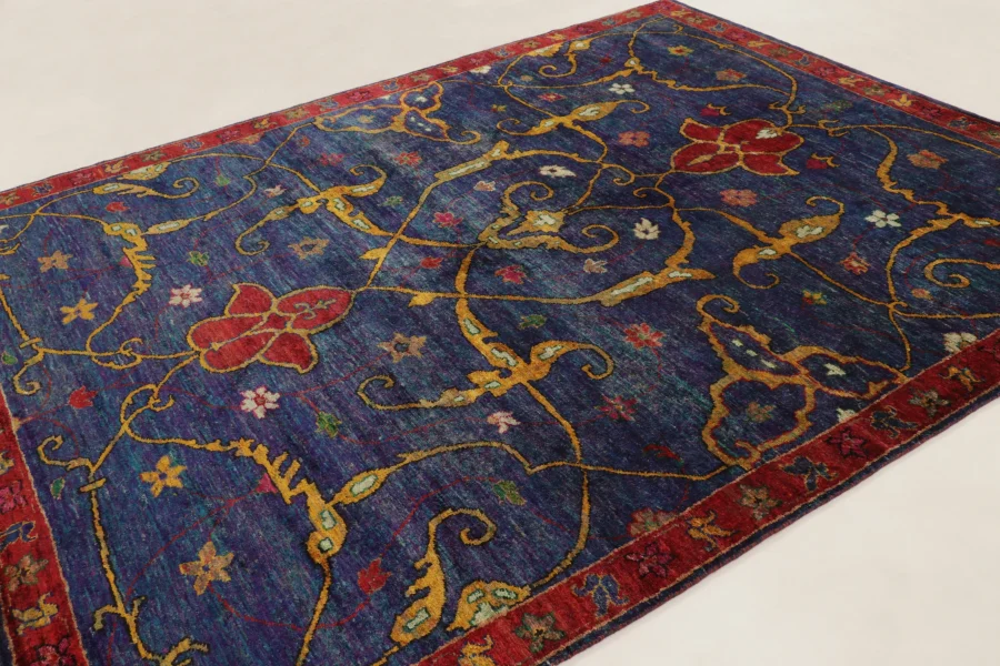 Hover image of Rug & Kilim's Contemporary Rug with Sapphire & Crimson Persian Floral Design