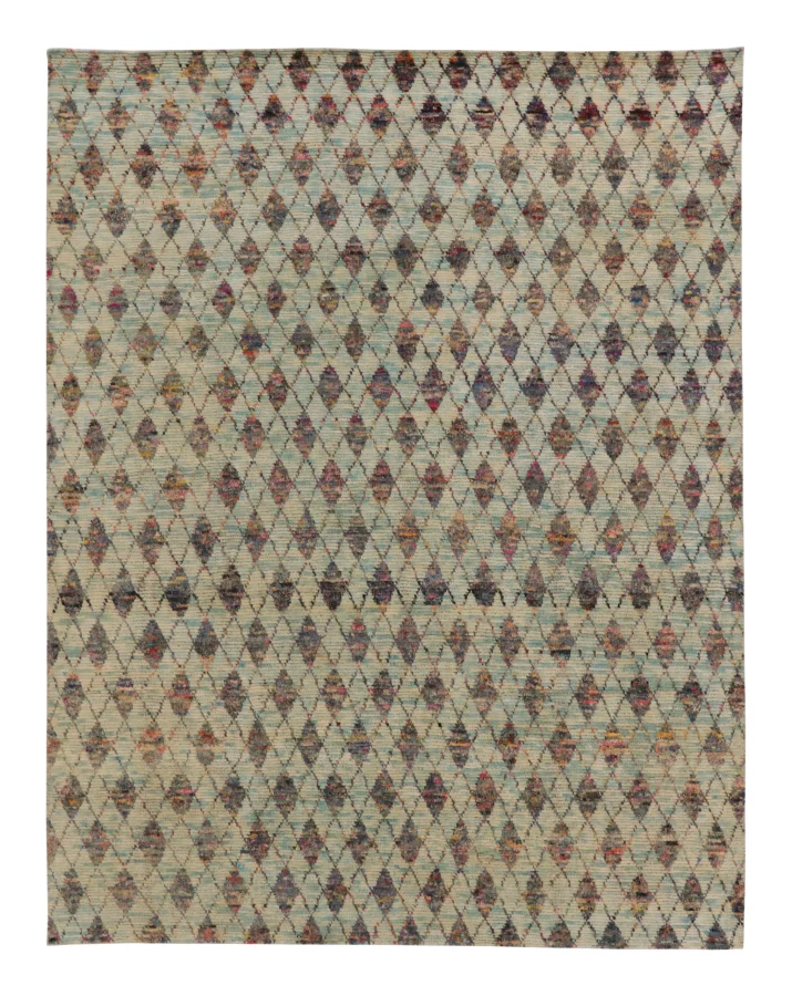 Rug & Kilim's Contemporary Rug in Multicolor with Diamond Lattice Pattern