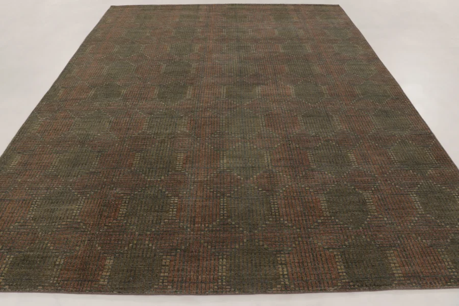 Hover image of Rug & Kilim’s Contemporary Rug with Geometric Lattice in Brown Hues